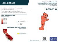 CA Congressional District 44 Heart Disease and Federally Qualified Health Centers Map 119th Congress