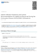 Interim Infection Prevention and Control Recommendations for Healthcare Personnel During the Coronavirus Disease 2019 COVID19 Pandemic