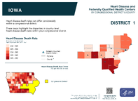 IA Congressional District 01 Heart Disease and Federally Qualified Health Centers Map 118th Congress