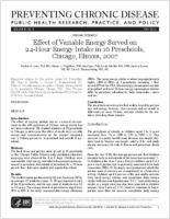 Effect of Variable Energy Served on 24Hour Energy Intake in 16 Preschools Chicago Illinois 2007