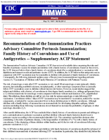 Pertussis Immunization  Family History of Convulsions and Use of AntipyreticsSupplementary ACIP Statement