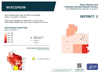 WI Congressional District 02 Heart Disease and Federally Qualified Health Centers Map 118th Congress