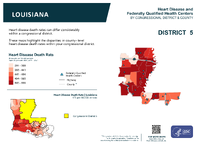 LA Congressional District 05 Heart Disease and Federally Qualified Health Centers Map 118th Congress