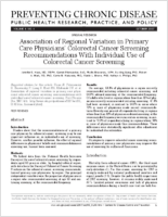 Association of Regional Variation in Primary Care Physicians Colorectal Cancer Screening Recommendations with Individual Use of Colorectal Cancer Screening