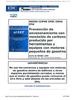 NIOSH Alerta Prevencin de envenenamiento con monxido de carbono producido por herramientas y equipos con motores pequeos de gasolina