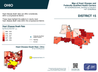 OH Congressional District 15 Heart Disease and Federally Qualified Health Centers Map 119th Congress