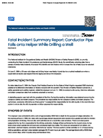 Fatal Incident Summary Report Conductor Pipe Falls onto Helper While Drilling a Well FACE 8415