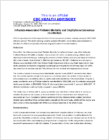 InfluenzaAssociated Pediatric Mortality and Staphylococcus aureus CoInfection Wednesday January 30 2008 1917 EST 0717 PM EST