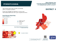 PA Congressional District 08 Heart Disease and Federally Qualified Health Centers Map 118th Congress