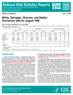 Births Marriages Divorces and Deaths Provisional Data for August 1999