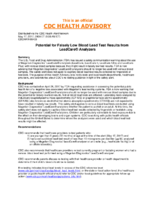 Potential for Falsely Low Blood Lead Test Results from LeadCare Analyzers May 17 2017 0900 ET 900 AM ET