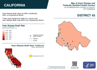 CA Congressional District 45 Heart Disease and Federally Qualified Health Centers Map 119th Congress