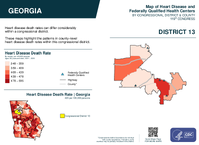 GA Congressional District 13 Heart Disease and Federally Qualified Health Centers Map 119th Congress