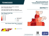 TN Congressional District 07 Heart Disease and Federally Qualified Health Centers Map 119th Congress