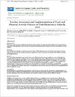 Teacher Awareness and Implementation of Food and Physical Activity Policies in Utah Elementary Schools 2010