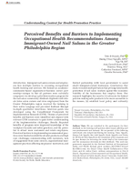 Perceived Benefits and Barriers to Implementing Occupational Health Recommendations Among ImmigrantOwned Nail Salons in the Greater Philadelphia Region