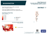 WA Congressional District 07 Heart Disease and Federally Qualified Health Centers Map 118th Congress