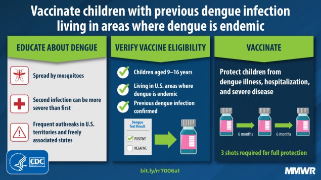 Vaccinate children with previous dengue infection living in areas where dengue is endemic