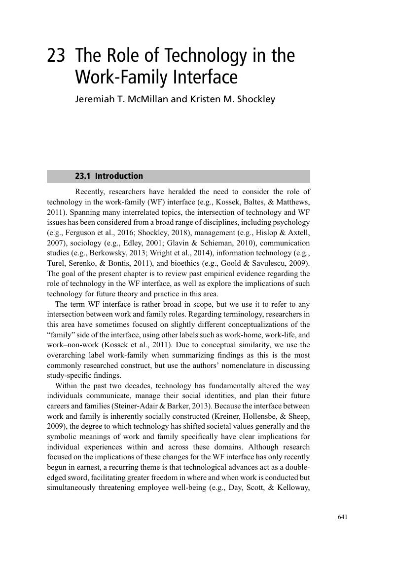 The role of technology in the work-family interface.