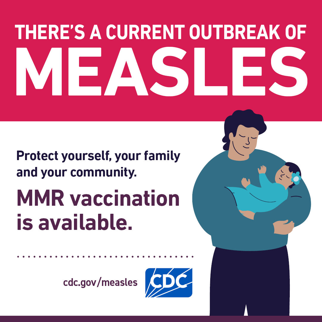 There's a Current Outbreak of Measles: MMR Vaccination is Available [social media graphic]