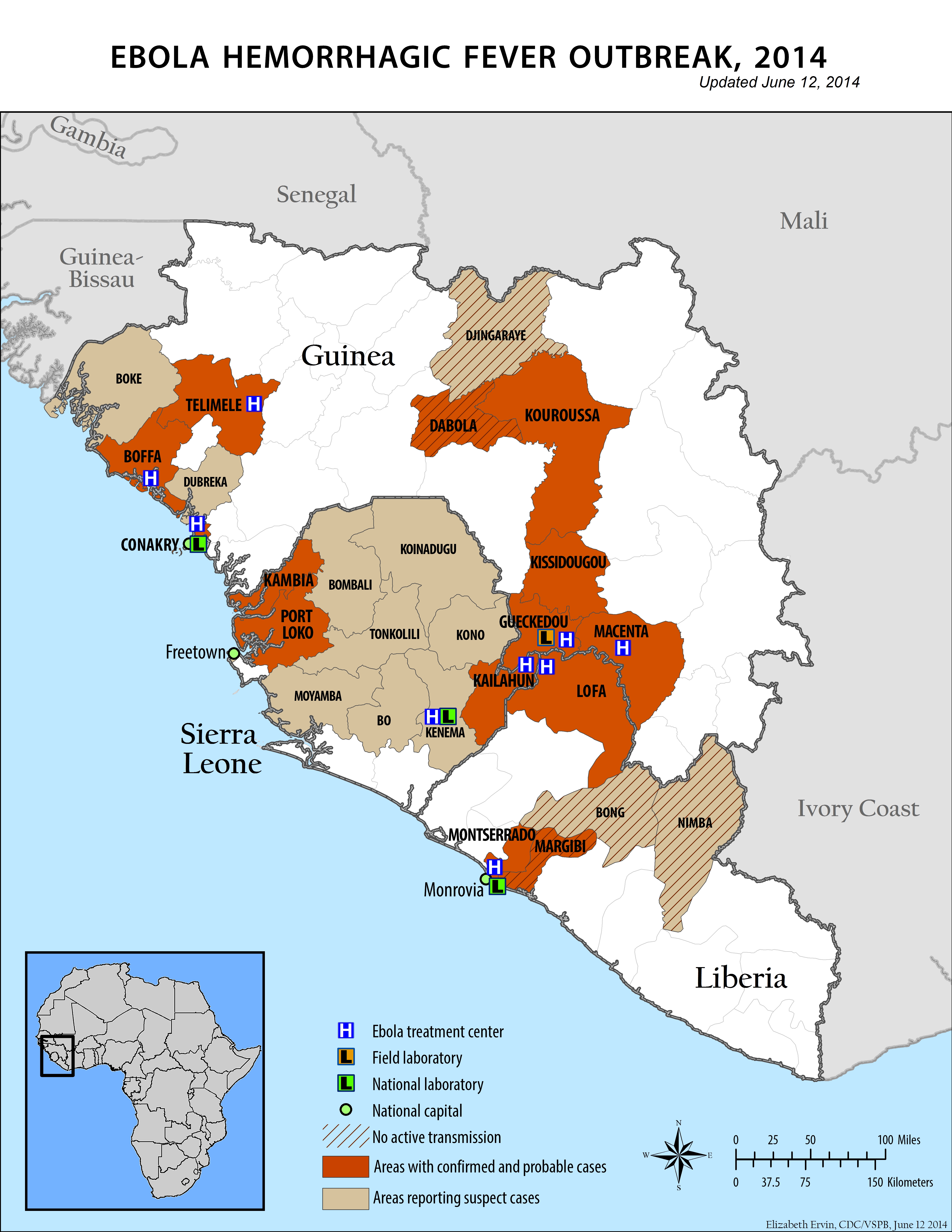 Ebola hemorrhagic fever outbreak, 2014 : updated June 12, 2014