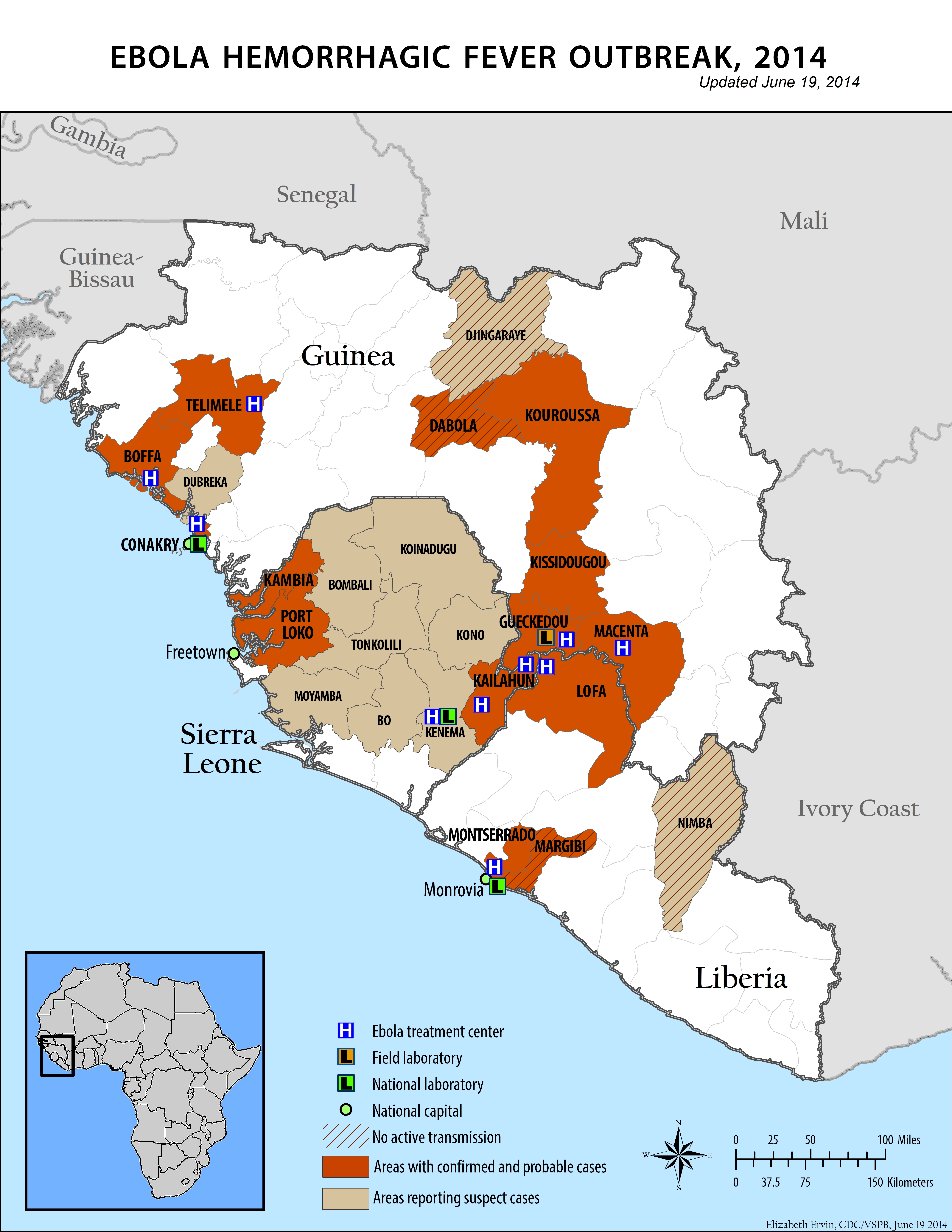 Ebola hemorrhagic fever outbreak, 2014 : updated June 19, 2014
