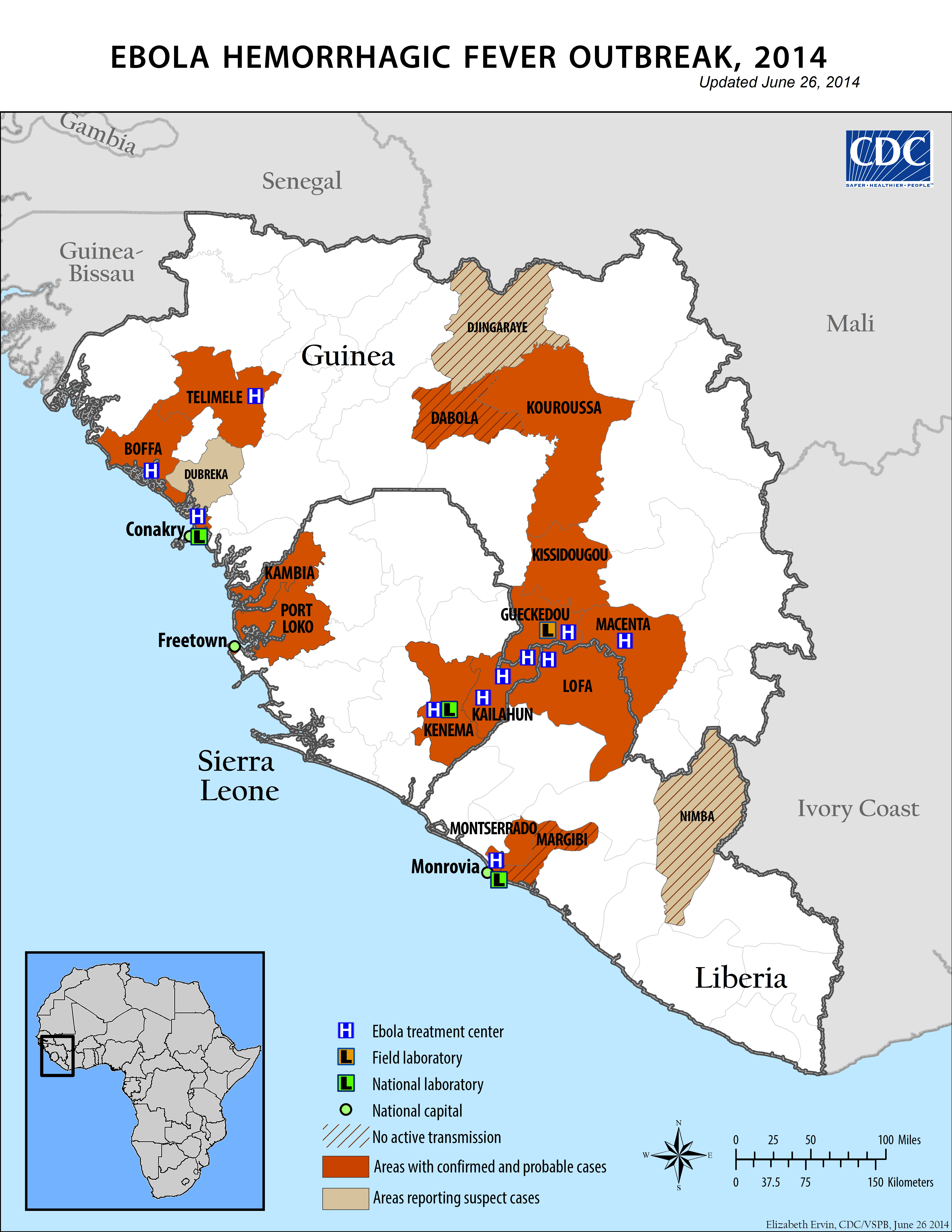 Ebola hemorrhagic fever outbreak, 2014 : updated June 26, 2014