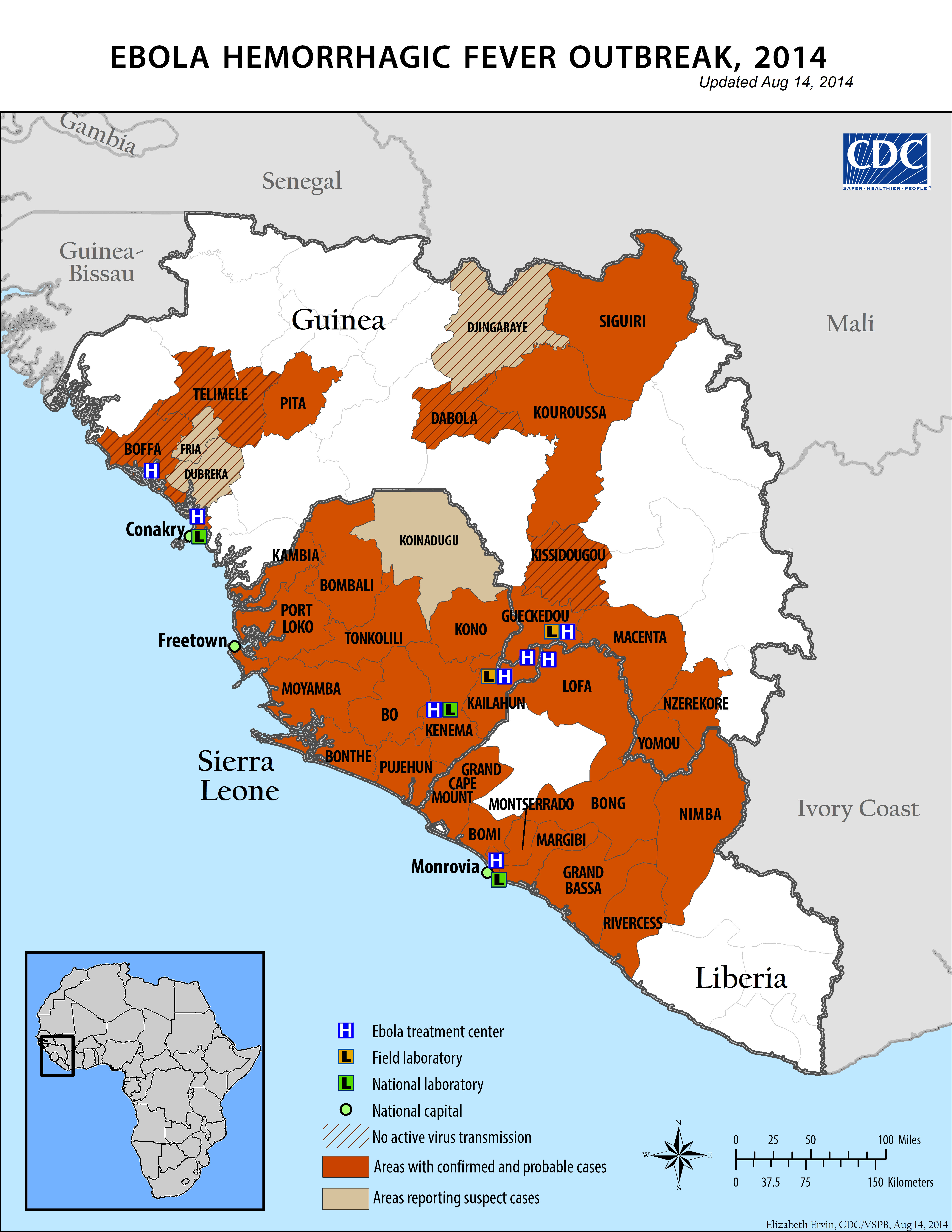 Ebola hemorrhagic fever outbreak, 2014 : updated Aug. 14, 2014