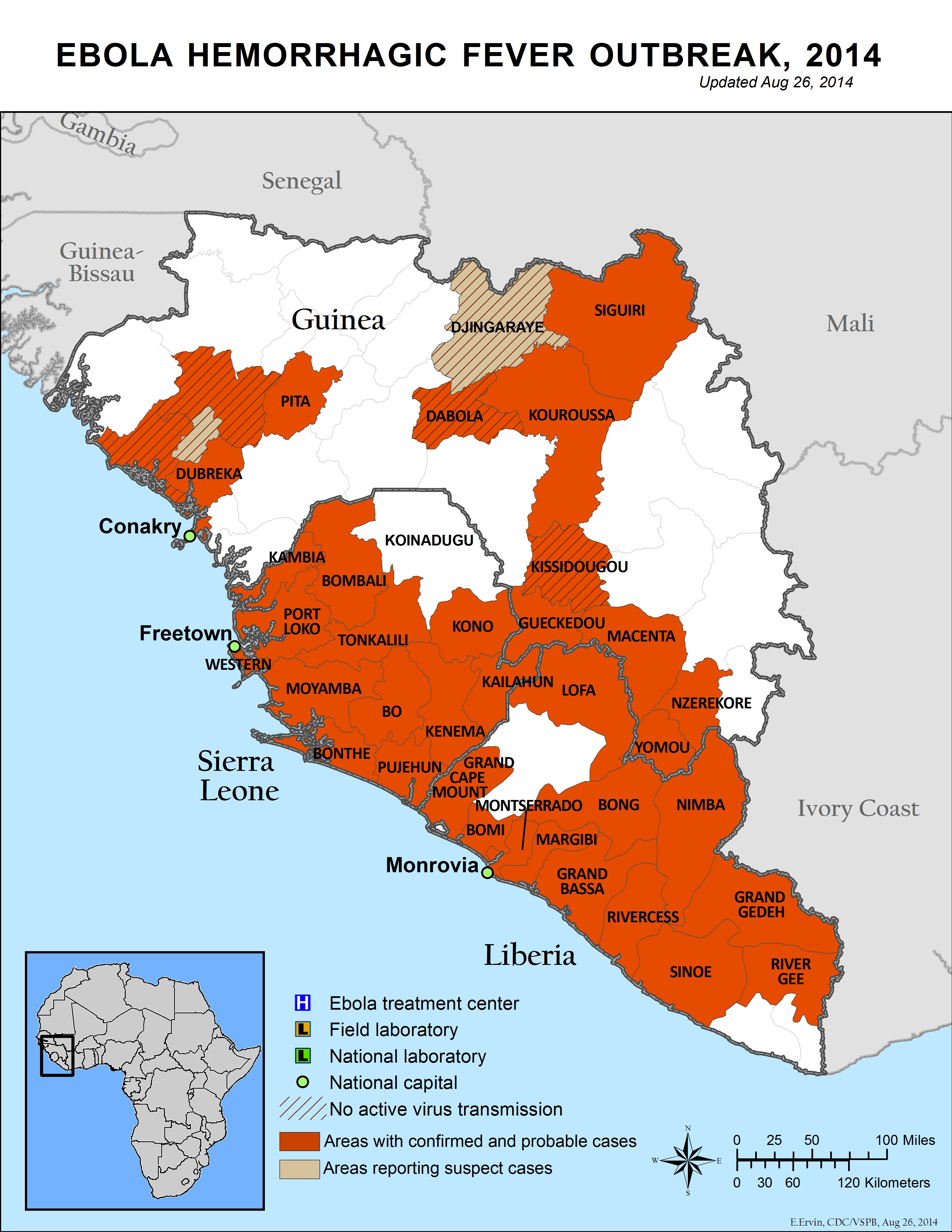 Ebola hemorrhagic fever outbreak, 2014 : updated Aug. 26, 2014