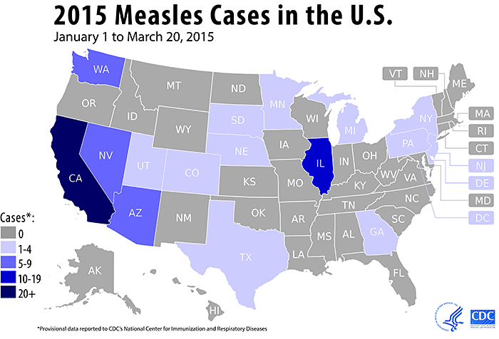 Measles cases and outbreaks : January 1 to March 20, 2015