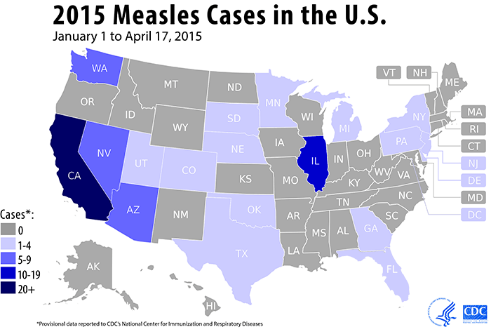 Measles cases and outbreaks : January 1 to April 17, 2015