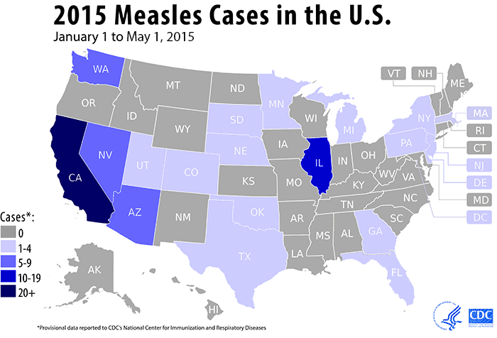 2015 measles cases in the U.S. : January 1 to April 24, 2015