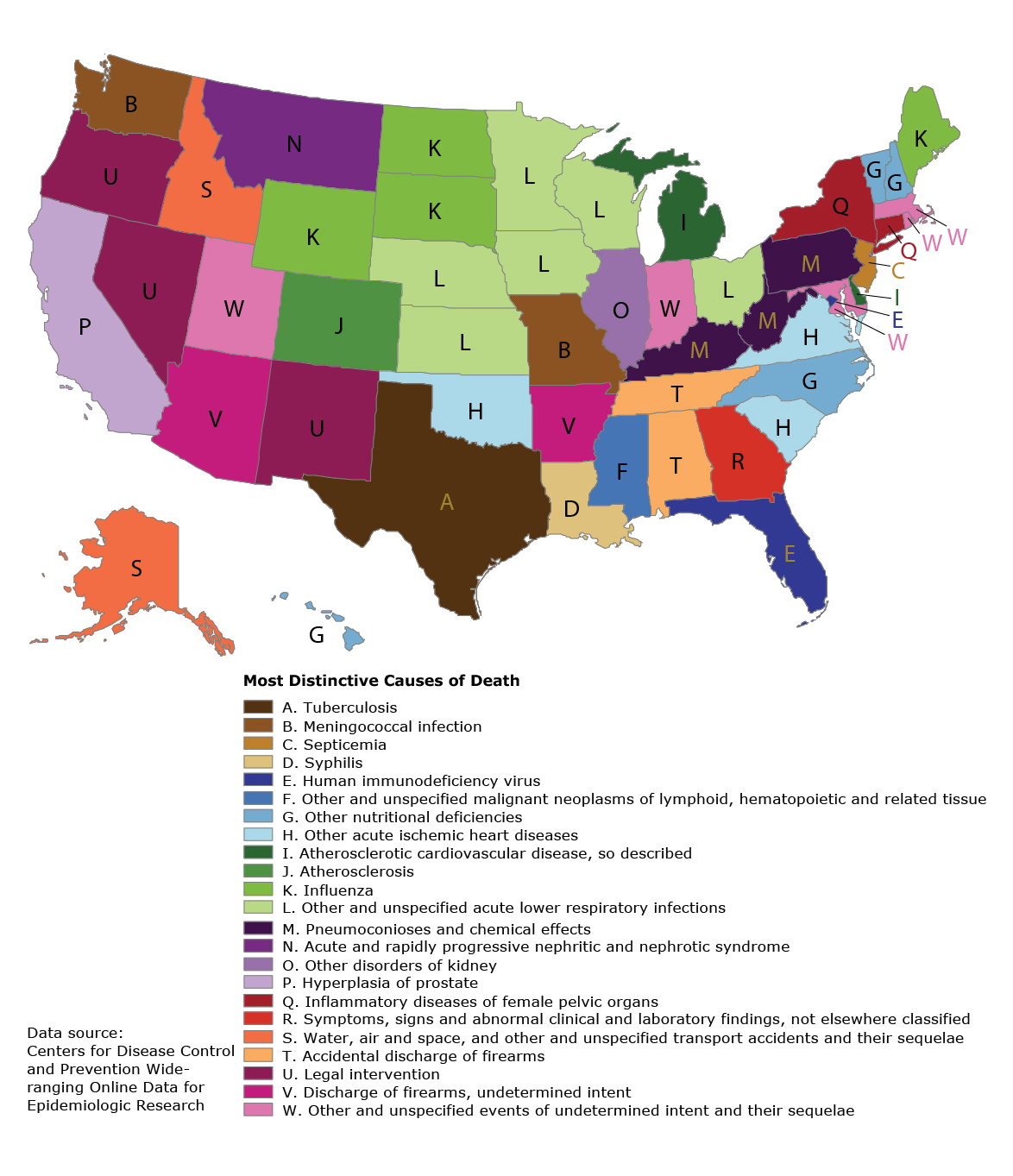 The Most distinctive causes of death by state, 2001-2010