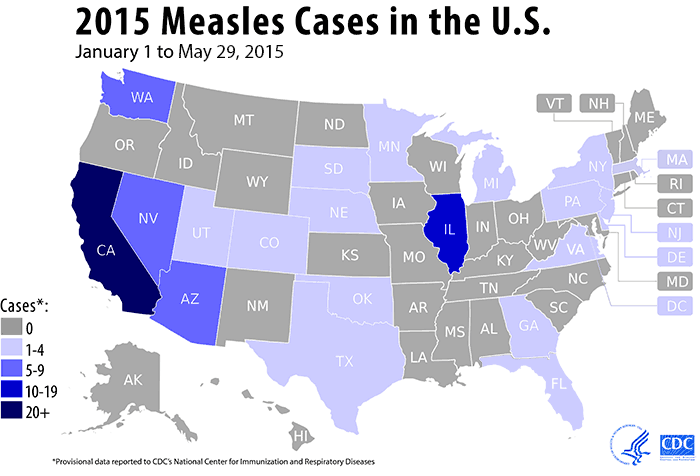 2015 measles cases in the U.S. : January 1 to May 29, 2015