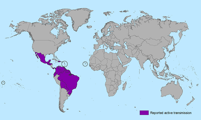 Áreas afectadas por el virus del Zika [2016-01-26]