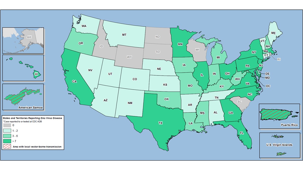 Zika virus disease in the United States, 2015–2016 [as of April 27, 2016, map]