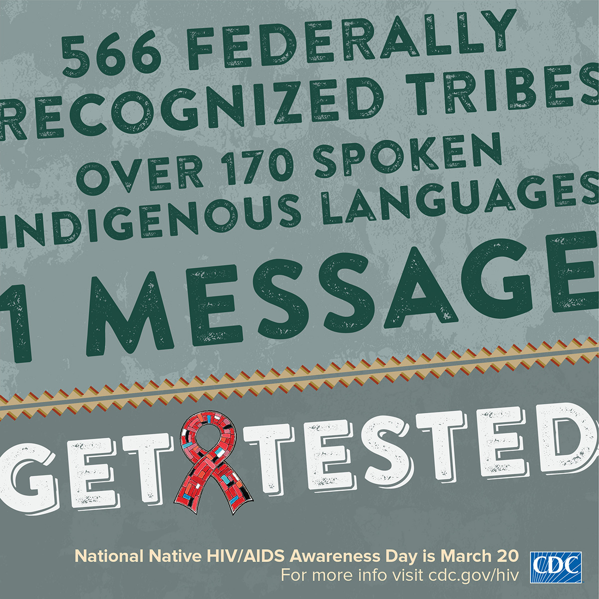 566 federally recognized tribes, over 170 spoken indigigenous languages, 1 message : Get Tested